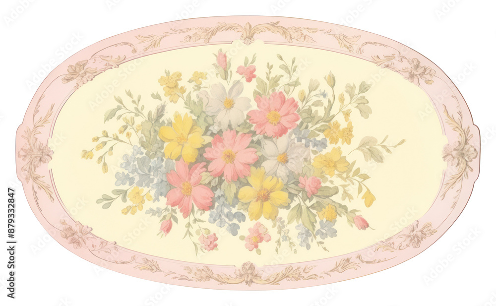 Sticker PNG Garden floral pastel oval ripped paper pattern art white background.