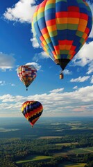 Obraz premium Friends hot air ballooning, panoramic view, peaceful flight