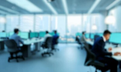 Modern Business Office with Blurred People and Bokeh Background