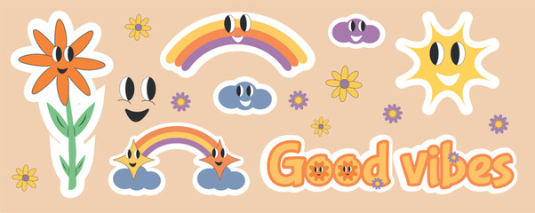 set of groovy sticker. vector illustration