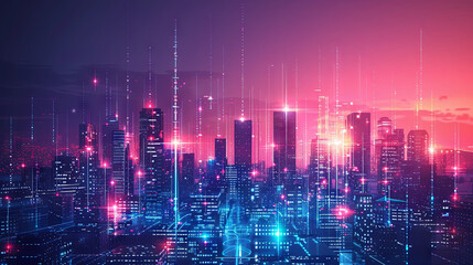 Fototapeta premium A visionary depiction of a smart digital city with an abstract graphic illustrating global connections