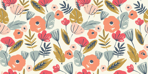 Folk floral seamless pattern. Modern abstract design for paper, cover, fabric, pacing and other