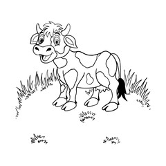 Coloring pages. The cow. Farm. A domestic animal. Agriculture. Cattle. Black and white drawing. Children's drawing. Vector illustration. Drawing a line. Children's coloring page