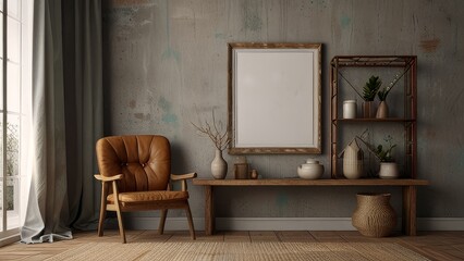 White mockup with room interior