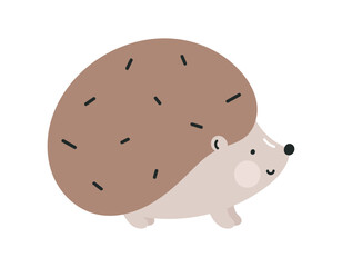 Cute hedgehog. Flat cartoon vector illustration isolated on white background. For card, posters, banners, printing on the pack, printing on clothes, fabric, wallpaper, textile or dishes. 	