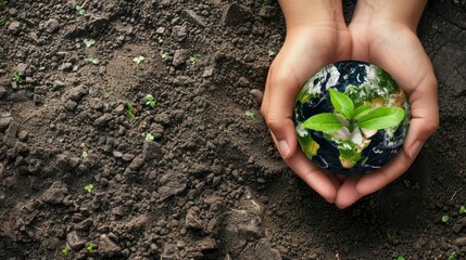 Hands protecting the earth for environmental concept and green investment Leave a space to enter text.