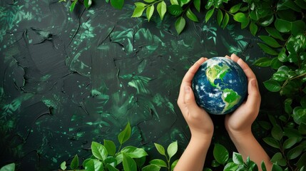 Hands protecting the earth for environmental concept and green investment Leave a space to enter text.