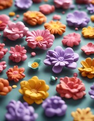 Obraz premium with rendering sticker blossom clay 3d flower effect plasticine daisy floral three dimensional lilac illustration set