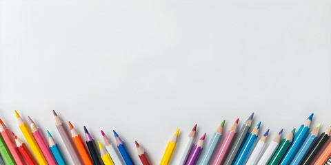 Fototapeta premium Overhead view of school supplies on white background individual items. Concept School Supplies, Overhead View, White Background, Individual Items