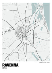 Ravenna City, Italy Map - Ravenna City White Gold Maps Poster Wall Art Home Decor Ready to Printable
