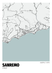 Sanremo City, Italy Map - Sanremo City White Gold Maps Poster Wall Art Home Decor Ready to Printable
