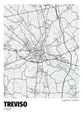 Treviso City, Italy Map - Treviso City White Gold Maps Poster Wall Art Home Decor Ready to Printable
