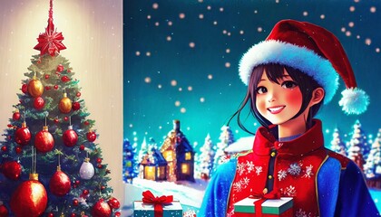 santa girl with christmas presents