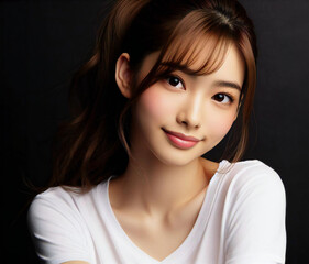 Naklejka premium 白いTシャツの美女