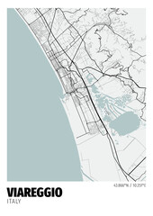 Viareggio City, Italy Map - Viareggio City White Gold Maps Poster Wall Art Home Decor Ready to Printable
