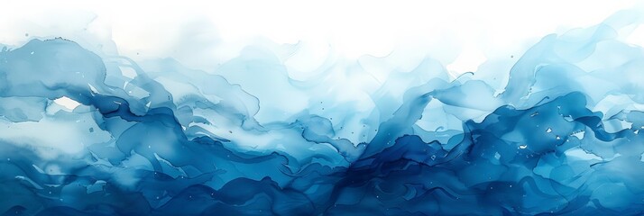 Abstract Blue Ink Wash Painting