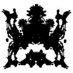 Rorschach black abstract splash. Ink symmetrical hand brushed design. Geometrical silhouette for psychological test.