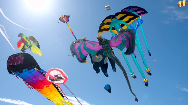 beach with thousands of colorful kites in the sky.