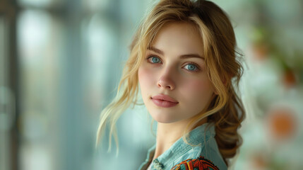 Obraz premium a portrait of a young beautiful blond woman, with empty copy space