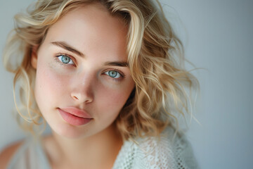 Naklejka premium a portrait of a young beautiful blond woman, with empty copy space