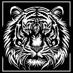 Fototapeta premium Hand drawn tiger silhouette in a minimal style. Black and white graphic illustration isolated on white background