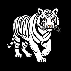 Naklejka premium Hand drawn tiger silhouette in a minimal style. Black and white graphic illustration isolated on white background