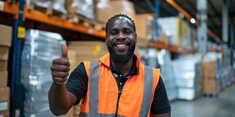Warehouse Worker with Thumbs Up