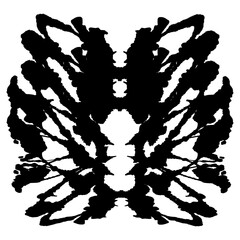 Obraz premium Rorschach black abstract splash. Ink symmetrical hand brushed design. Geometrical silhouette for psychological test.