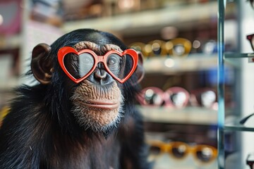 a monkey wearing heart shaped sunglasses