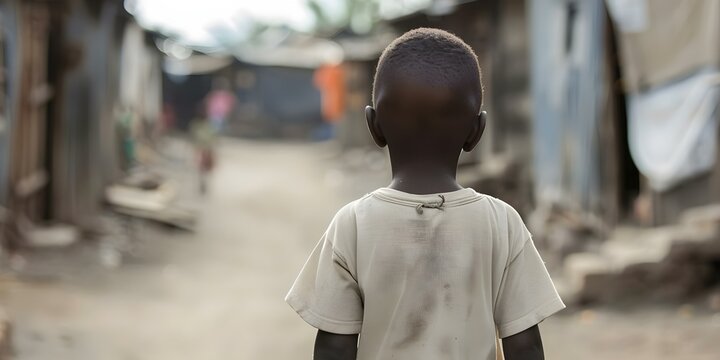 A Hungry Child in the African Slums A Symbol of Global Injustice. Concept Poverty, Inequality, Social Justice, Hunger, Global Issues