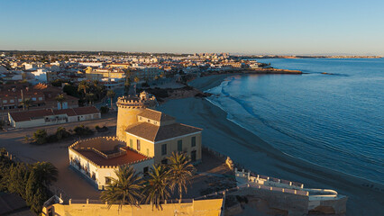 Aerial view of Torre de la Horadada, Pilar de la Horadada, Alicante, Spain