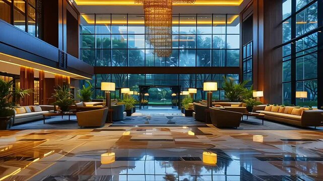 Luxury and elegance hotel interior with chandeliers in lobby hotel