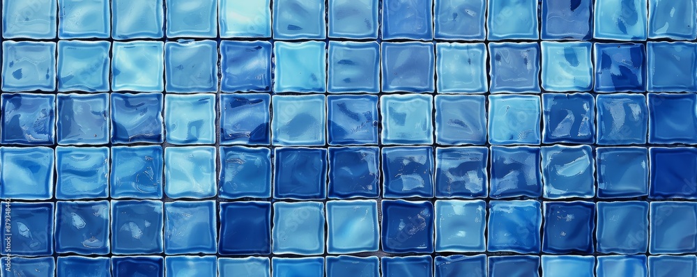 Poster seamless texture of shiny, blue mosaic tiles creating a refreshing and clean background, ideal for p