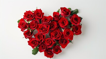 Bouquet of red roses forming a heart shape on a white background, perfect for expressing love and affection on valentine's day or any special occasion