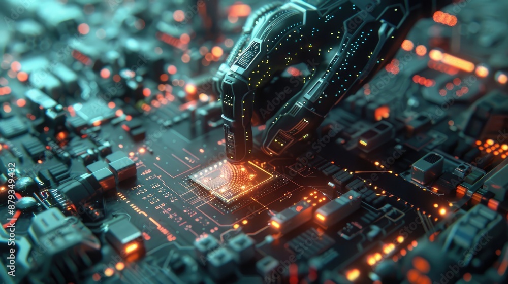 Aufkleber representation of a microchip being programmed for human use, depicting custom technology implants