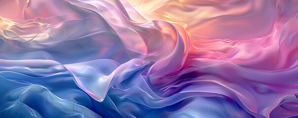 Obraz premium Abstract digital banner artwork with gradient of pastel colors of blue, purple, pink. Fluid, wave-like texture 