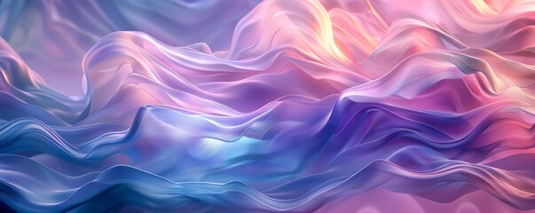 Obraz premium Abstract digital banner artwork with gradient of pastel colors of blue, purple, pink. Fluid, wave-like texture 