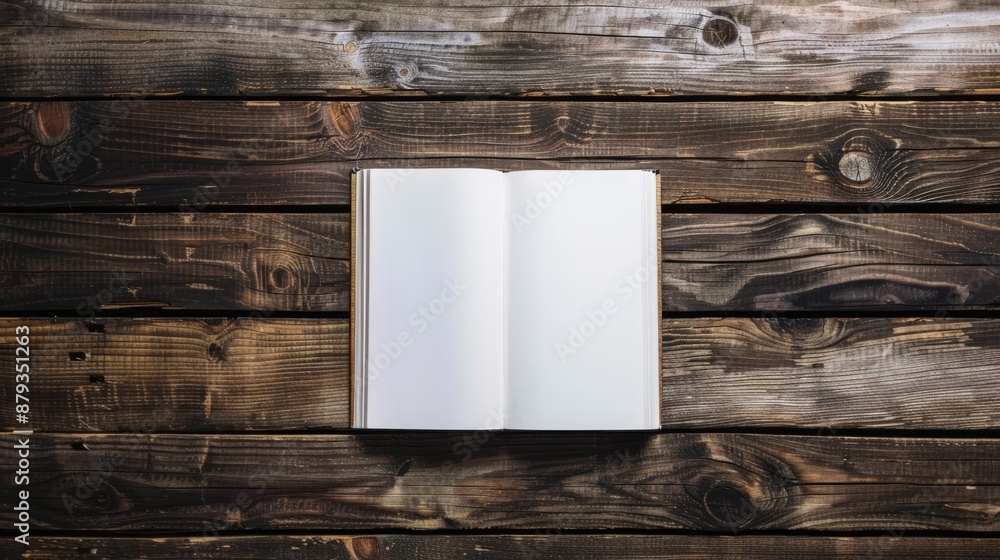 Poster open book on a wooden table, inviting creativity and exploration. vintage charm and empty pages spar