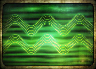 Distressed vintage computer screen backdrop featuring blurred, wavy green lines with subtle texture, evoking nostalgic feelings of old technology and data transmission errors.
