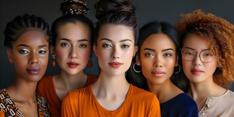 Obraz premium Celebrating Unity and Inclusivity Six Diverse Women Embracing Their Natural Beauty. Concept Unity, Inclusivity, Diversity, Natural Beauty, Women's Empowerment