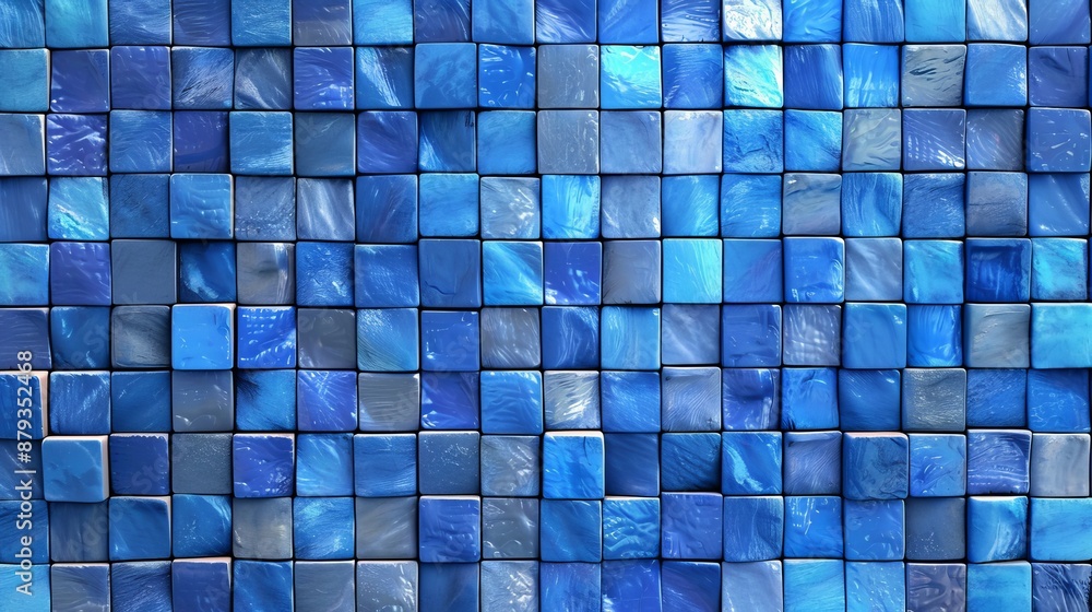 Poster backdrop of blue cubes with a variety of shades creating a sense of depth and texture. the image evo