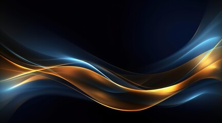 Obraz premium A background featuring an abstract design of dark blue hues intertwined with graceful golden wavy lines and curves.