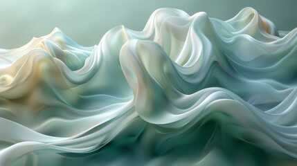Fototapeta premium Flowing green and white waves create a mesmerizing backdrop, exuding elegance and sophistication with a silky texture
