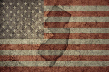 map of new jersey state and flag of united states of america on a old vintage crack paper background .