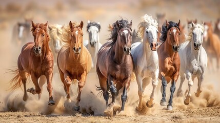 Wild Horses Running Through Dusty Landscape