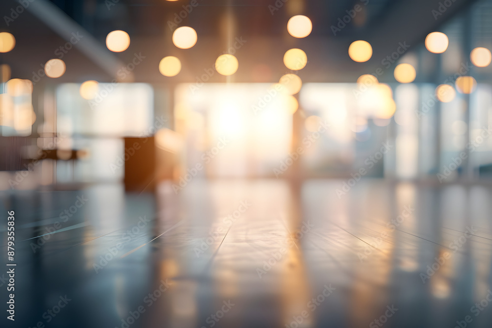 Poster blurred empty open space office abstract light bokeh at office interior background for design