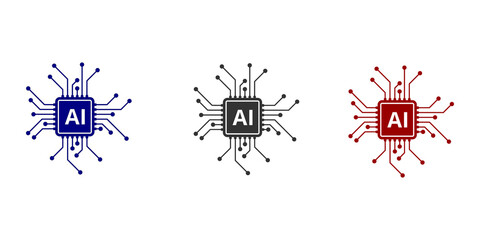 Obraz premium Artificial intelligence AI processor chip icon.AI Processor circuit vector set. Mini AI CPU icon in flat style isolated on transparent background.
