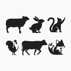 Animals vector premium icons set, modern solid symbol collection. Signs, logo illustration. Set includes icons as cat, rabbit, cow, sheep, fox, and rooster.