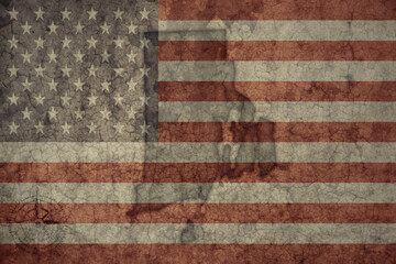 map of rhode island state and flag of united states of america on a old vintage crack paper background .