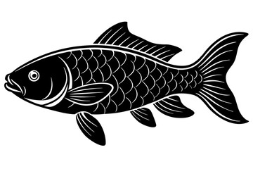 Cute carp fish silhouette black vector art illustration 